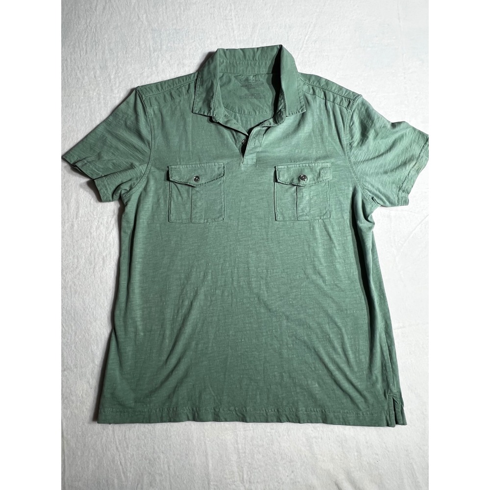 Calvin Klein Mens Sage Green Slub Cotton Polo Shirt Medium Classic Fit